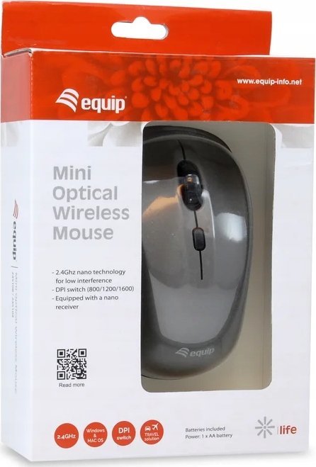 Mouse wireless Equip Mini Optical, 2.4GHz, DPI i rregullueshëm, i zi