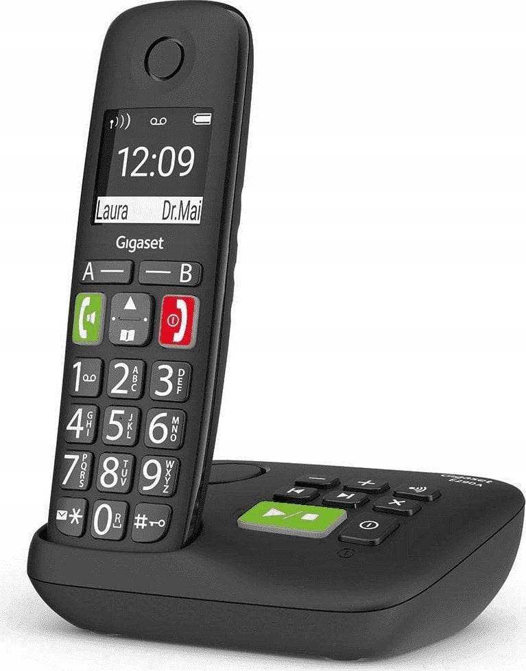 Telefon fiks me kabllo Gigaset E290A, sekretari digjitale, ekran i madh, i zi