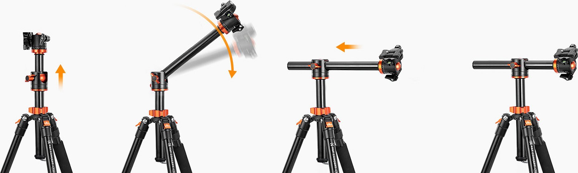 Фотографски трипод K&amp;F Concept T254A4+BH-28L, легура од алуминиум и магнезиум, конвертибилен во монопод, металик портокалов