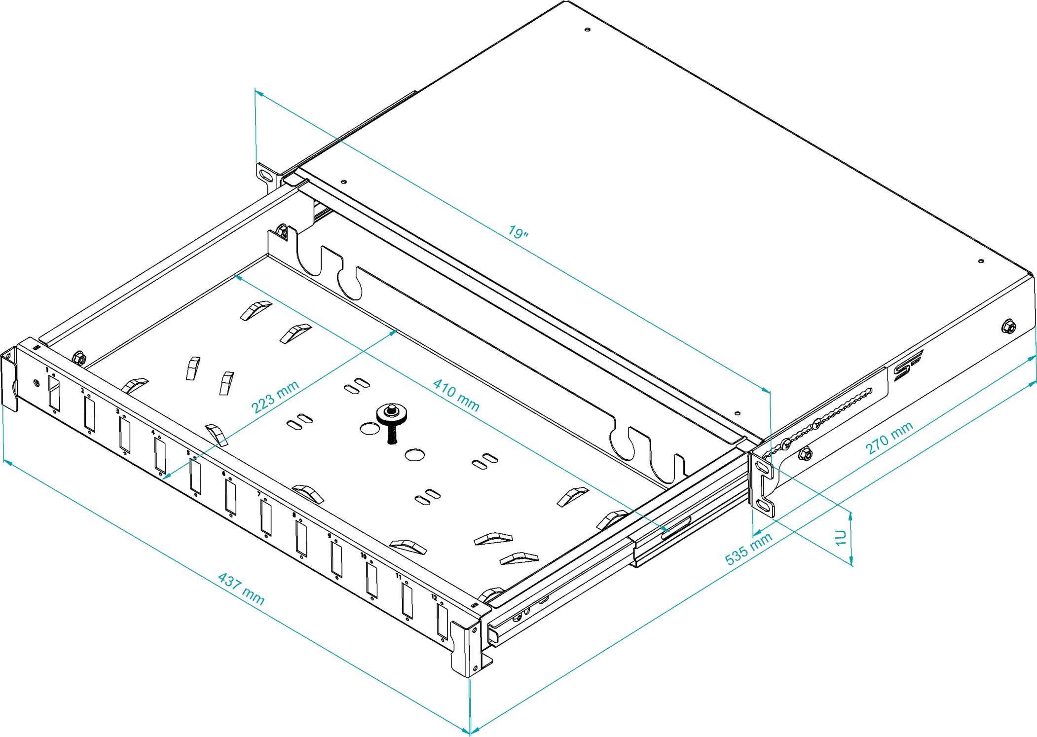 Panel optik Stalflex TFDP-19-1U-12D-SC-G, 12 porta SC duplex, 1U, gri
