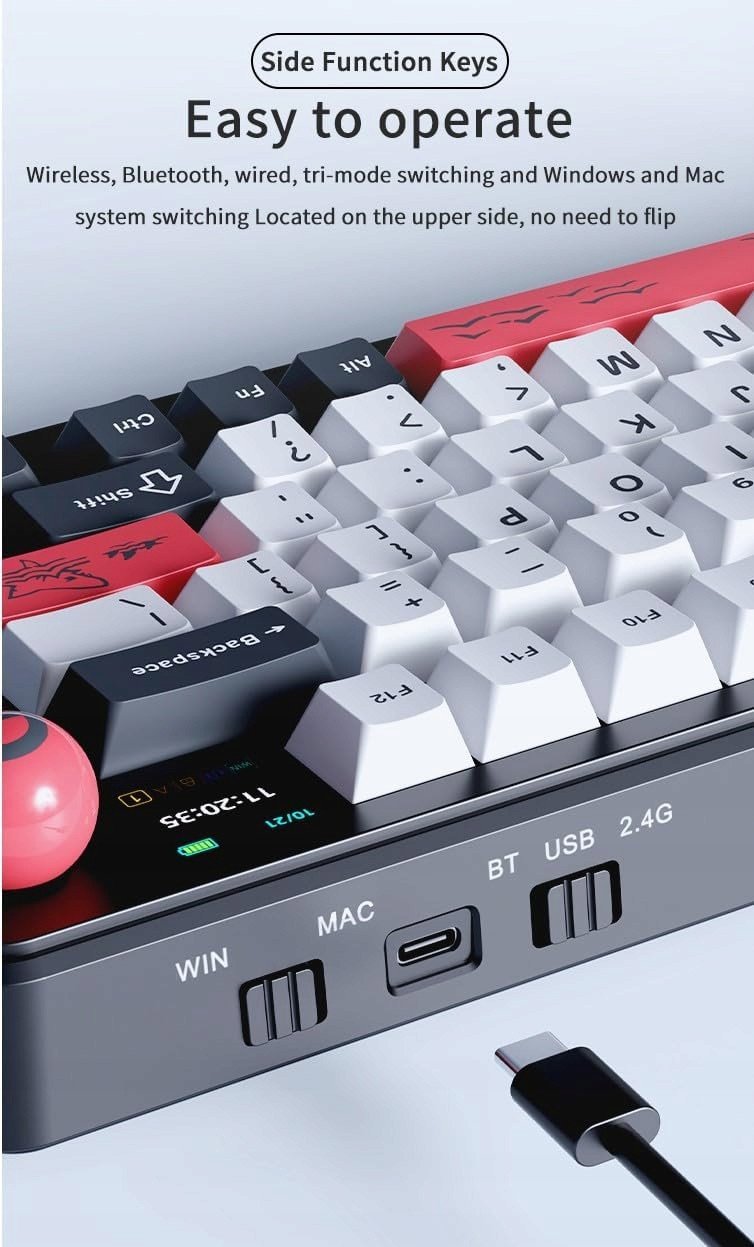 Механичка тастатура AK820, безжична BT 2.4G USB, RGB, 8000mAh, бела