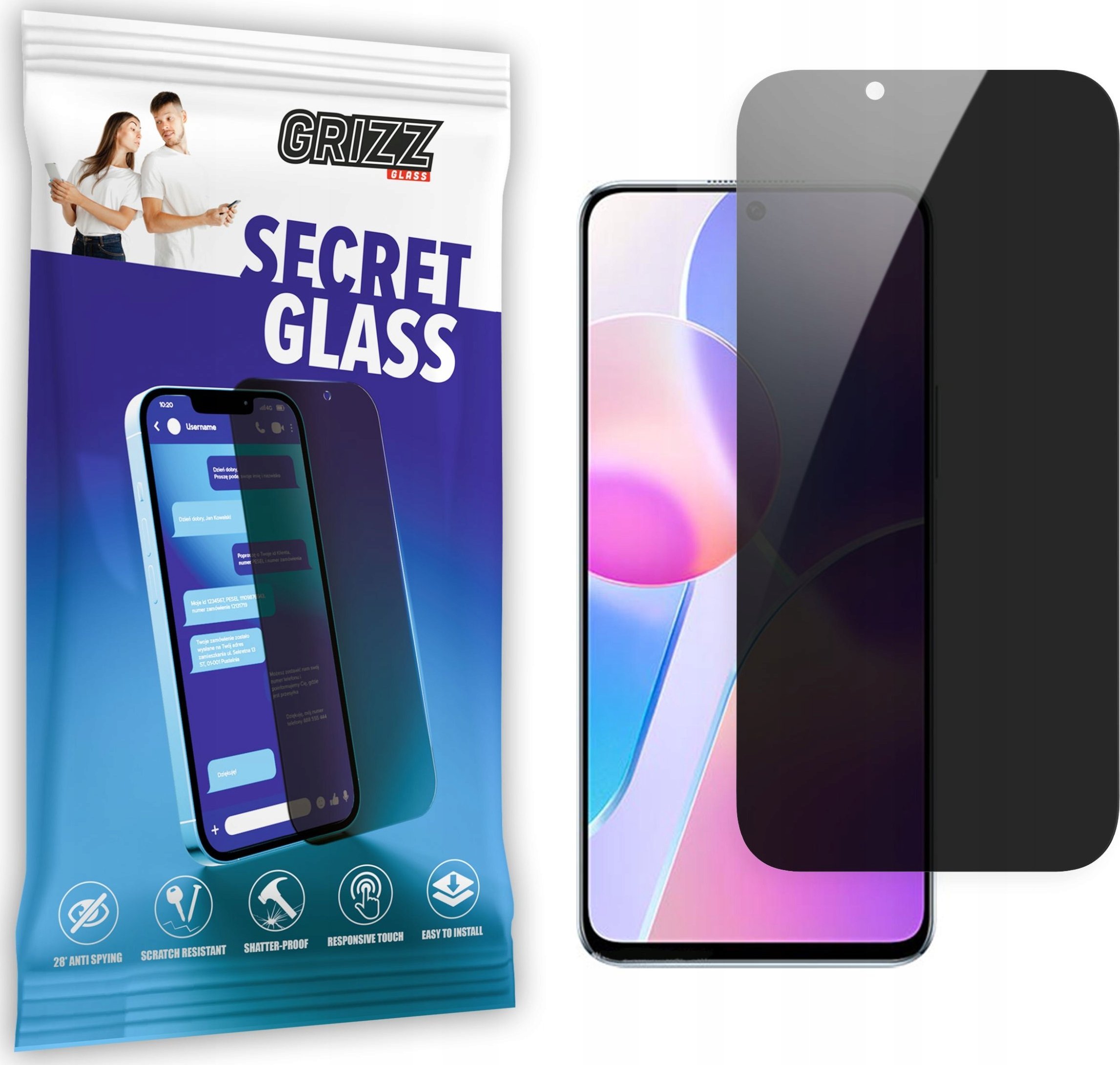Xham mbrojtës privatësie Grizz SecretGlass për Honor X30i 5G, xham i fortë, transparencë e lartë