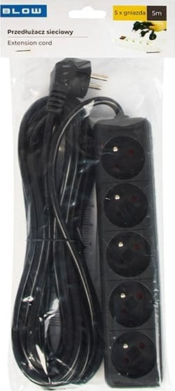 Електричен продолжен кабел Blow 98-745, 5 приклучоци со заземјување, 5m, црн