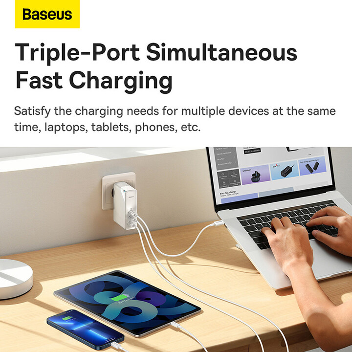 Karikues Baseus GaN5 Pro, 2x USB-C, USB-A, 140W, i bardhë