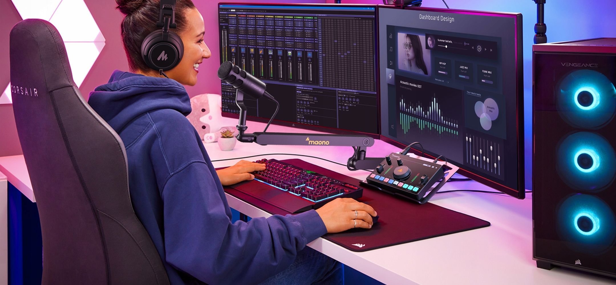 Mikser audio me kartë zanore Maono AMC2 Neo, Bluetooth, bateri 1500 mAh, i zi