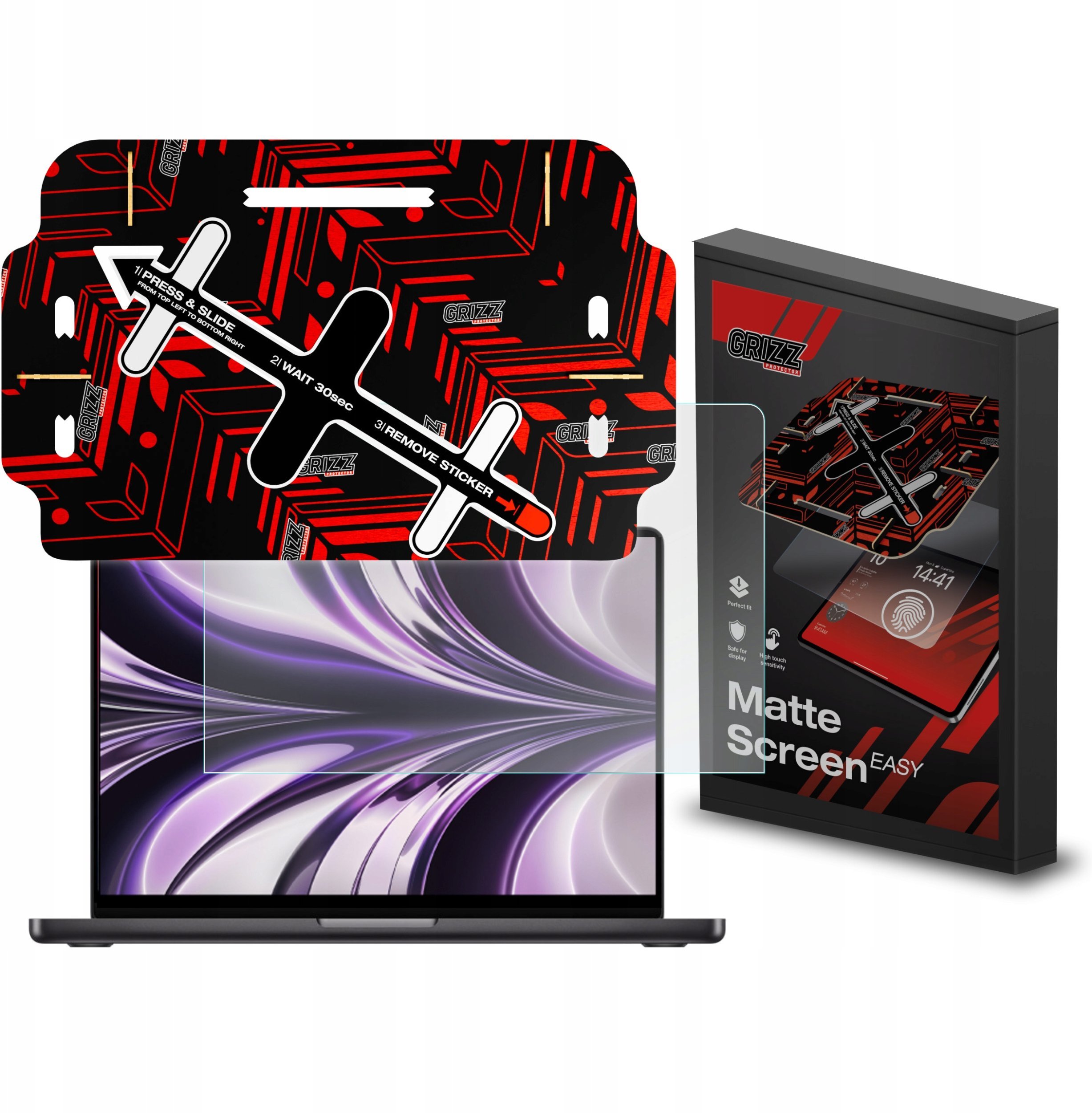 Folie mbrojtëse ekrani Grizz MatteScreen për Apple MacBook Air 13" M2 2022, anti gjurmë gishtash, mat