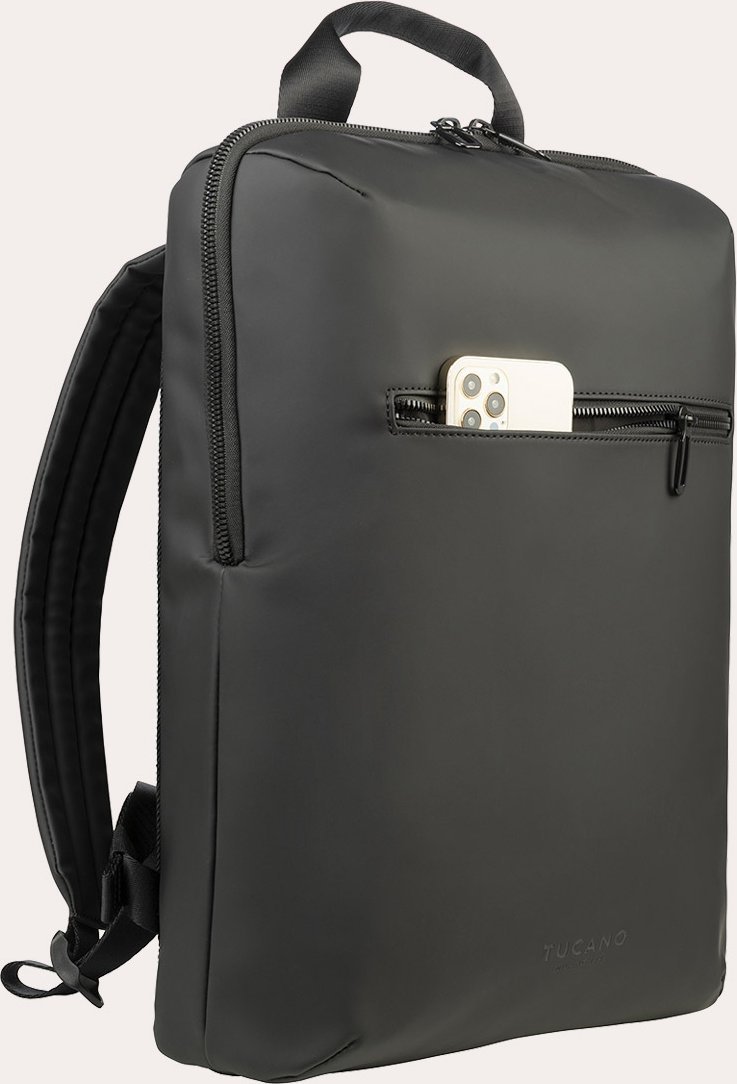 Çantë shpine TUCANO Rubberized, 15.6", material i gomuar, unisex, e zezë