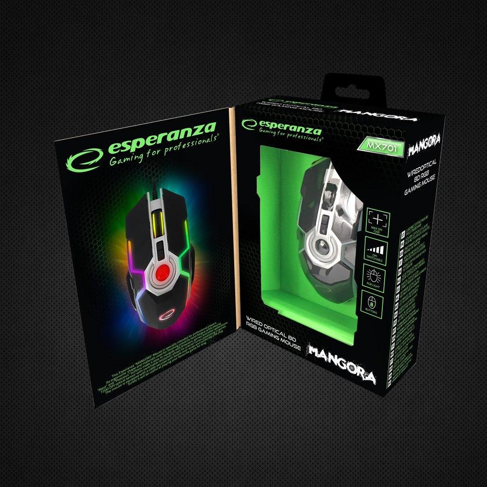 Maus gaming Esperanza EGM701, 7200 DPI, 8 butona, me drita RGB, i zi