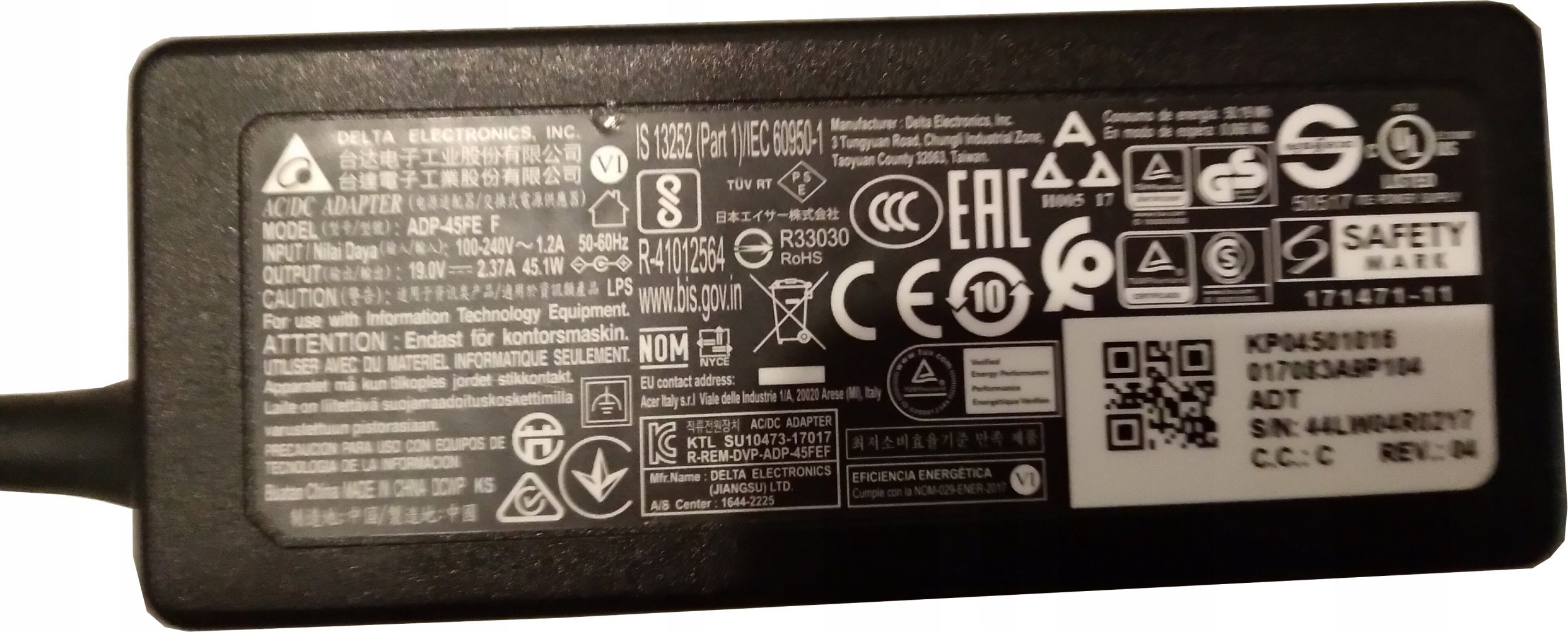Adapter rryme Acer KP.04501.016, për laptop, i zi