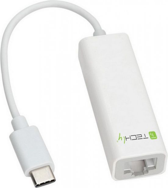 Adapter rrjeti Techly 66255, USB C në RJ 45, i bardhë