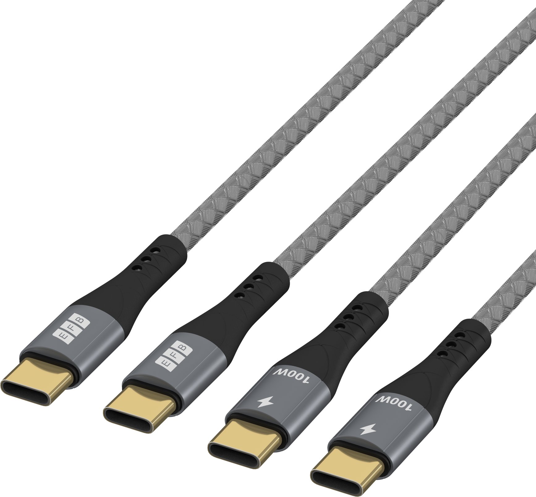 Kабел USB-C EFB Elektronik USB 2.0, сет 2x2m, 100W PD 3.0, сив