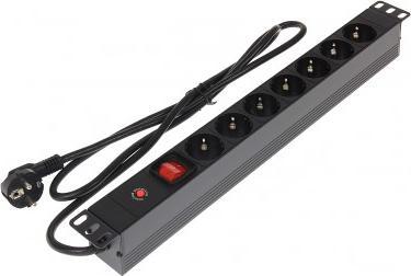 Prizë rryme rack Delta L19/7F, 7x Schuko, 1U, 1.8m, e zezë