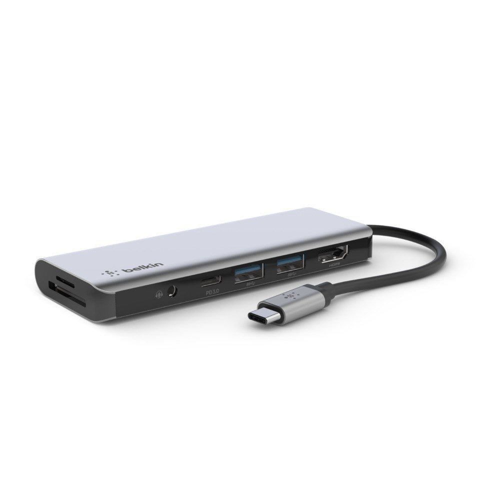 Stacion lidhës Belkin USB-C 3.0, HDMI, 7 Porte, i hirtë
