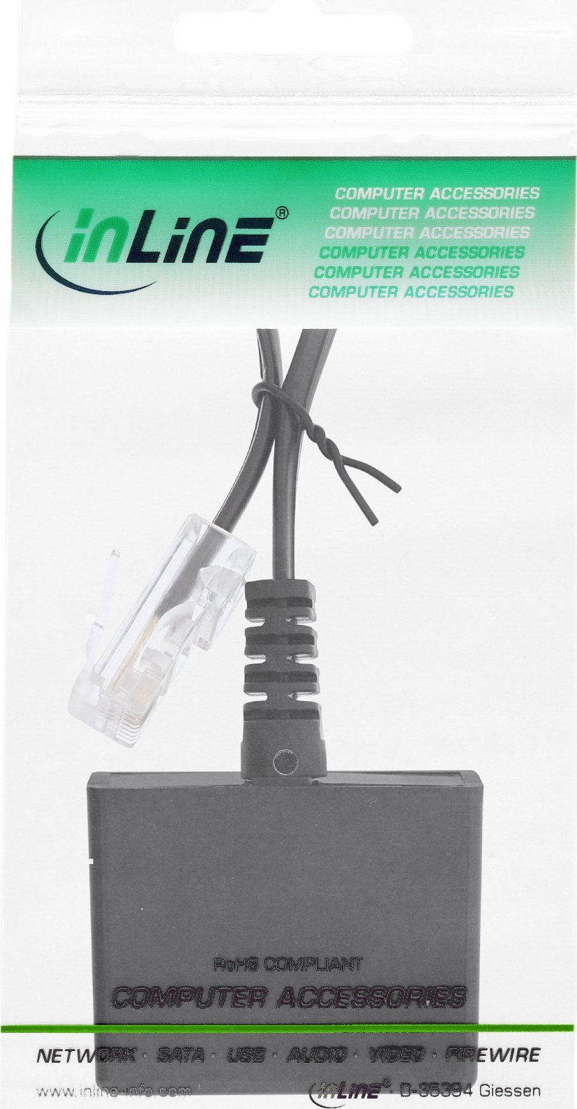 Kabllo adapter telefoni InLine, RJ45 mashkull në TAE N dhe RJ11 femër, 14cm, e bardhë