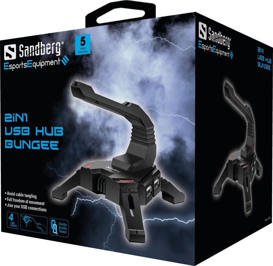 Mbajtës kabllo maus me USB Hub Sandberg 2in1 133-92, 4x USB, i zi