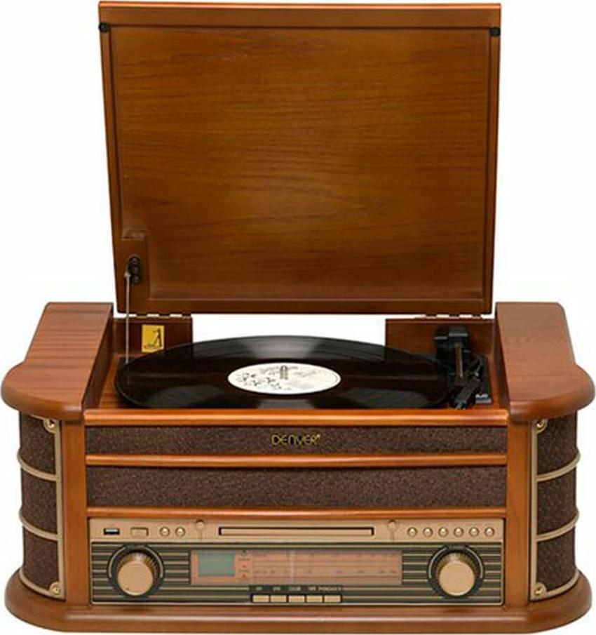 Qendër muzike Denver MCR-50, gramafon retro, CD USB kasetë radio, ngjyrë druri