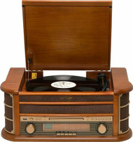 Qendër muzike Denver MCR-50, gramafon retro, CD USB kasetë radio, ngjyrë druri