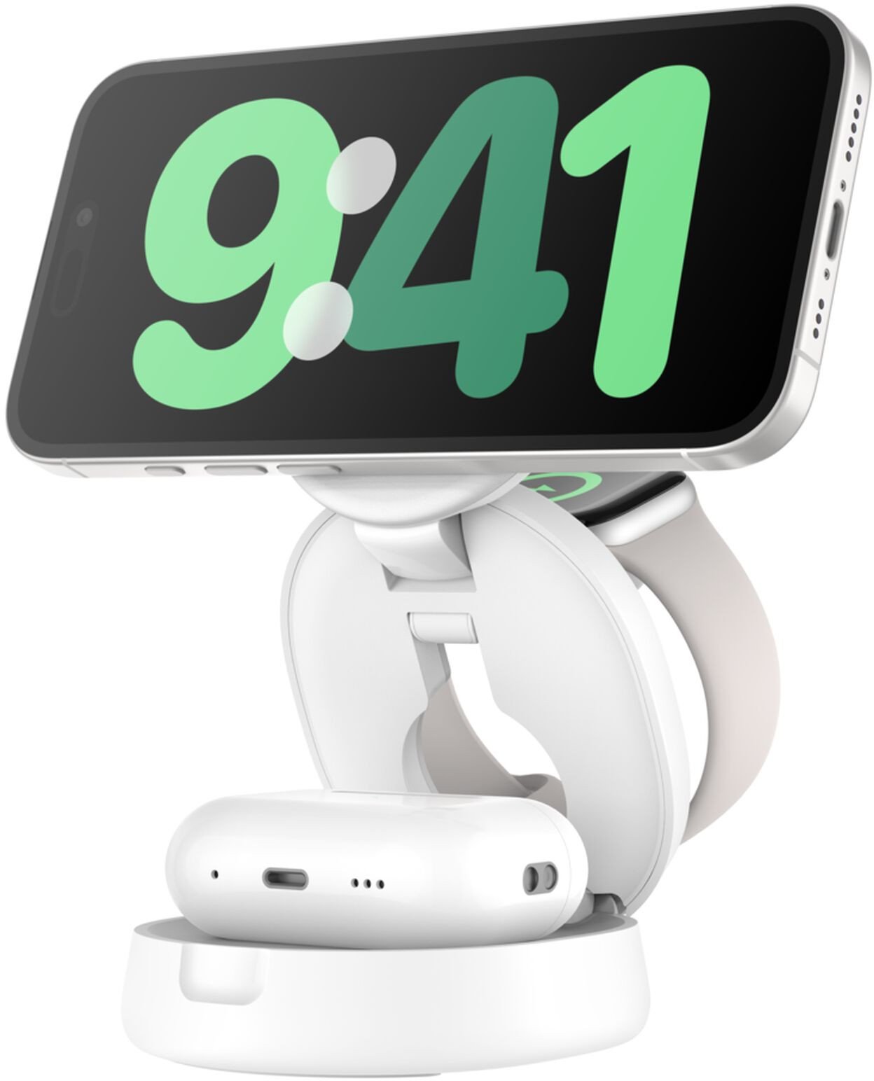 Станица за полнење Belkin Foldable Magnetic 3 in 1, Qi2 и MagSafe, безжична, бела