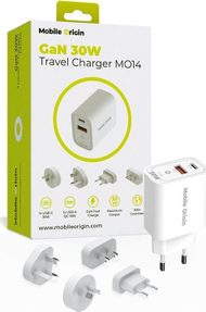 Karikues udhëtimi Mobile Origin MO14, GaN 30W, presa EU USA UK AUS, i bardhë