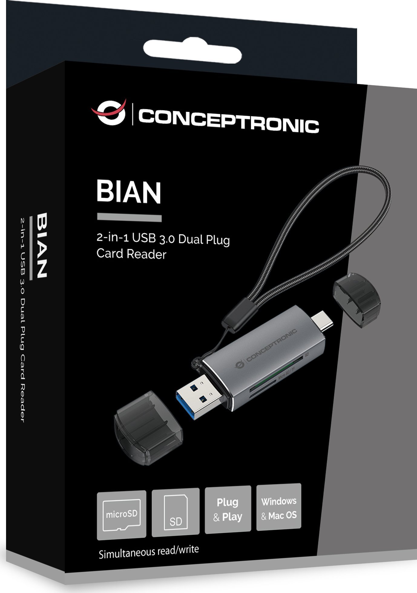 Lexues kartelash Conceptronic Card Reader, USB 3.0, USB-C, gri