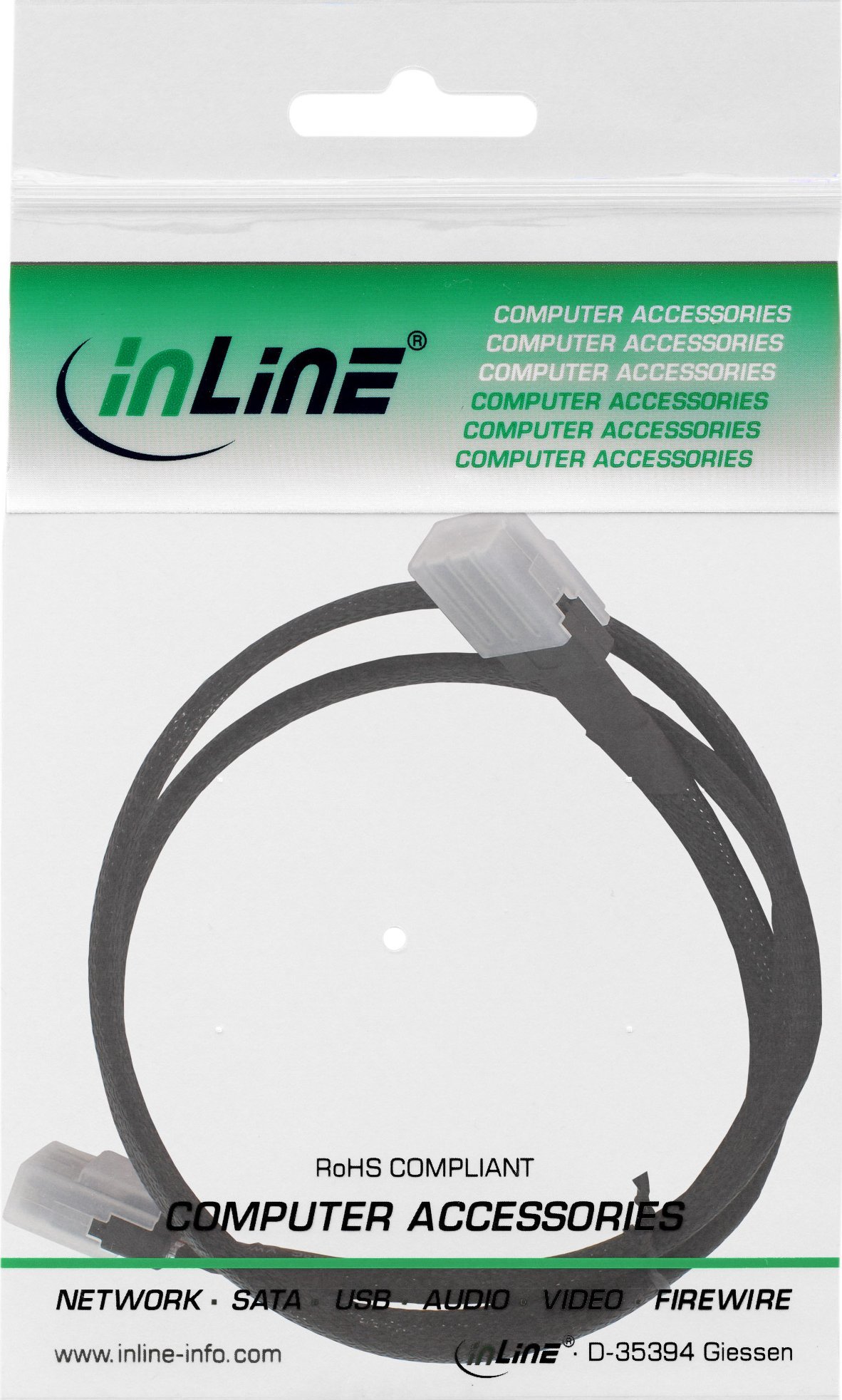 Внатрешен SAS кабел INLINE, Мини SAS SFF-8087 во SFF-8087, 75 cm, црн