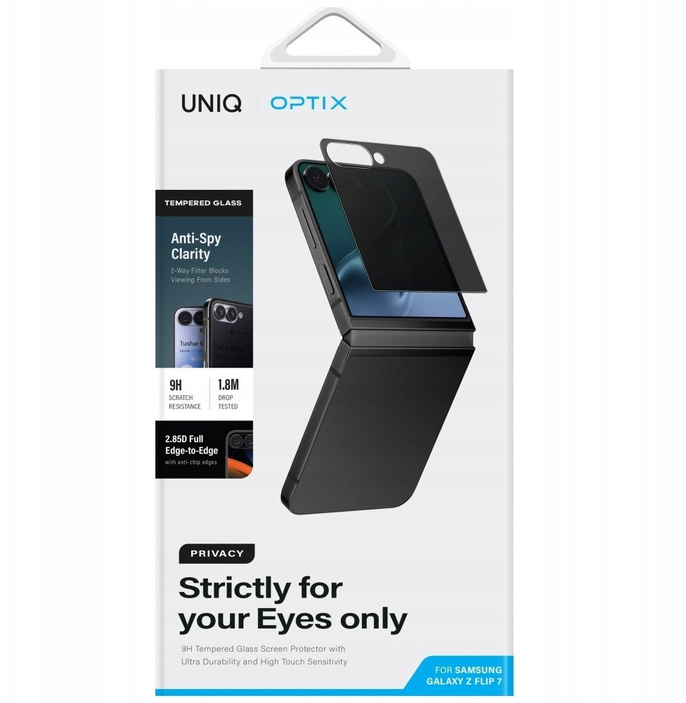 Заштитно стакло Uniq Optix Privacy за Samsung Galaxy Z Flip7, калено стакло, проsирно