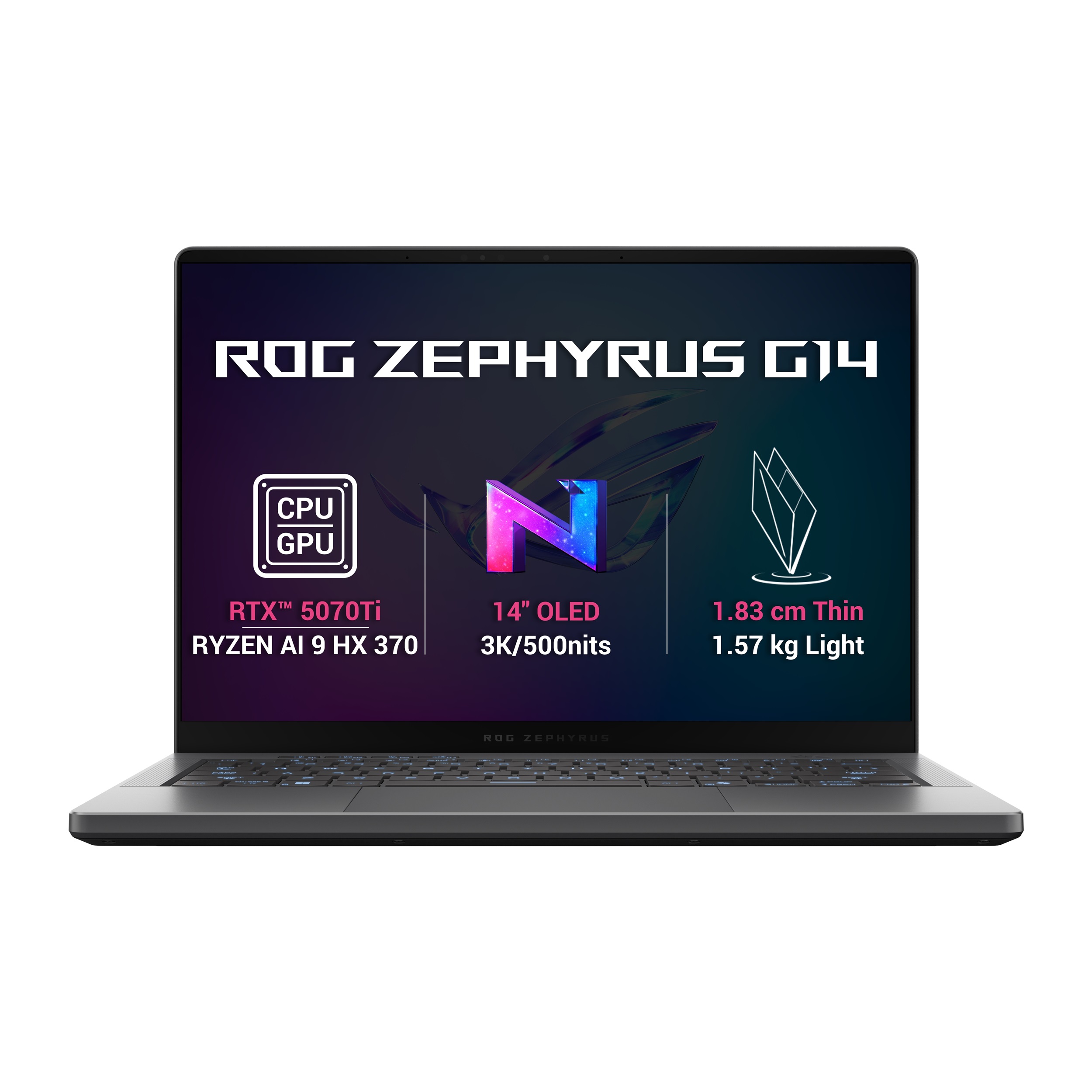 Laptop ASUS ROG Zephyrus G14 (GA403WR‑NEBULA109X), 14" 3K OLED, Ryzen AI 9 HX 370, RTX 5070 Ti, 32 GB RAM, 1 TB SSD, i hirtë