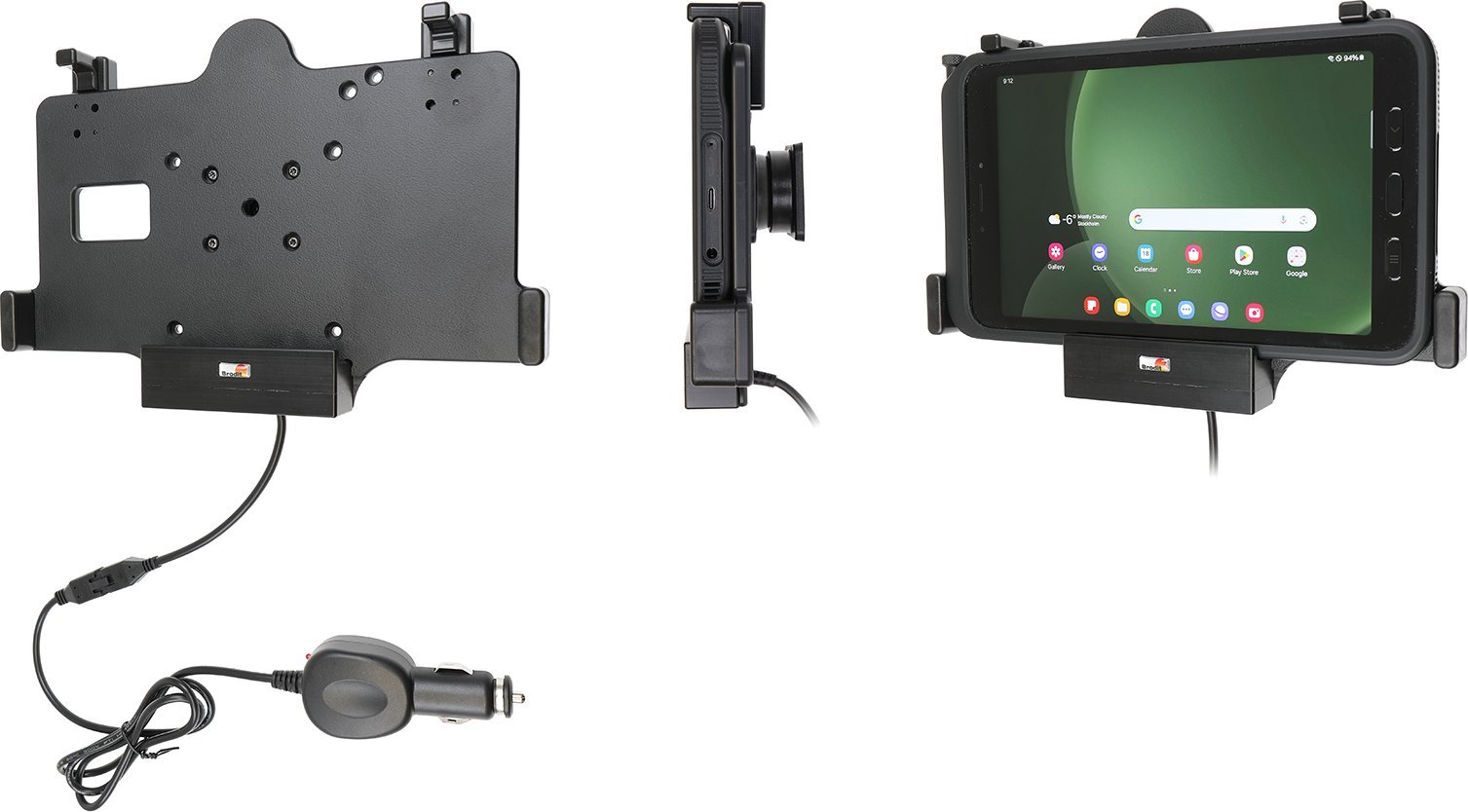 Активен држач за таблет Brodit за Galaxy Tab Active 5, со полнење, црн