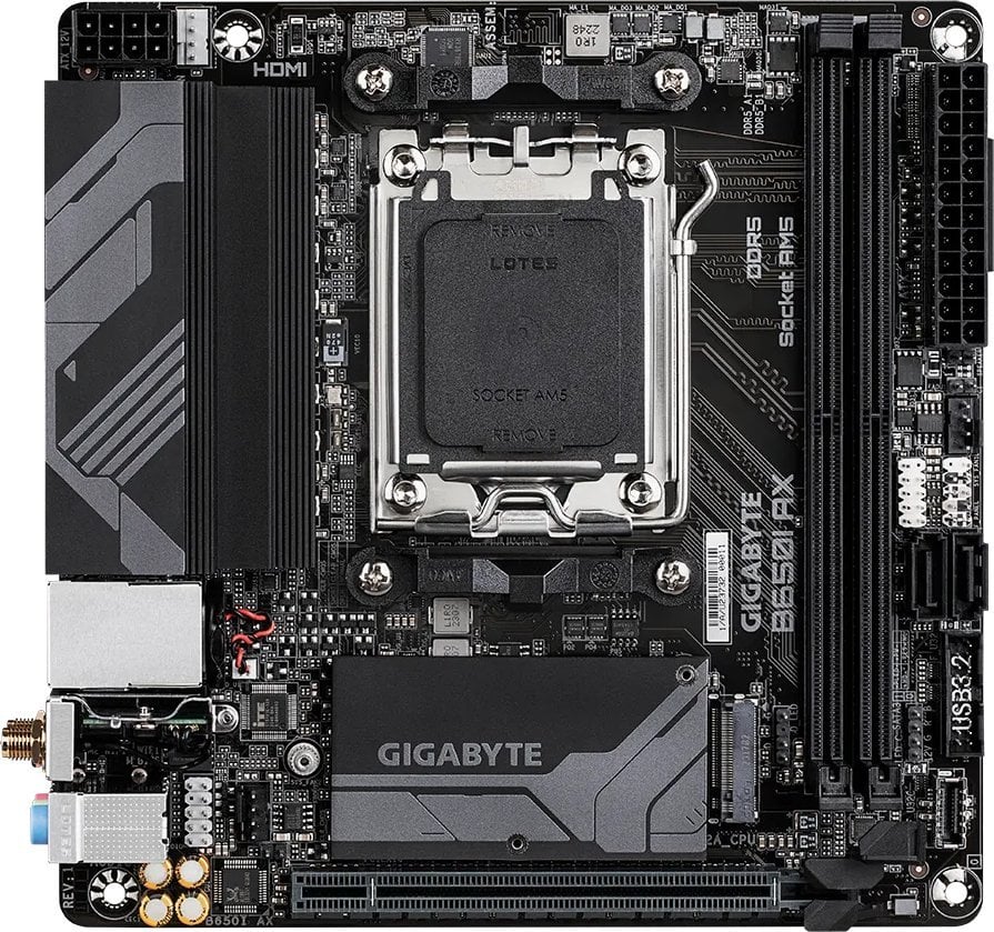 Матична плоча Gigabyte B650I AX, AMD B650, Socket AM5, 2 слота, Bluetooth, Wi-Fi 6, Mini ITX