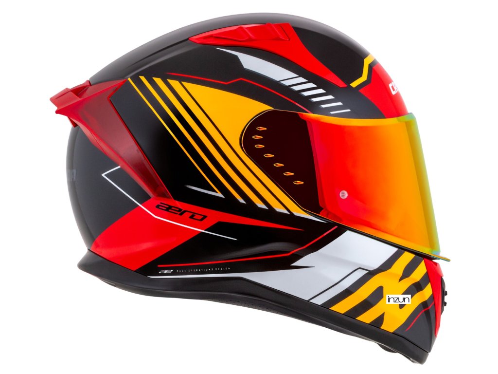 Helmetë moto CASSIDA Aero Drome 2026, integrale, polikarbonat, e zezë metalike portokalli e kuqe e bardhë