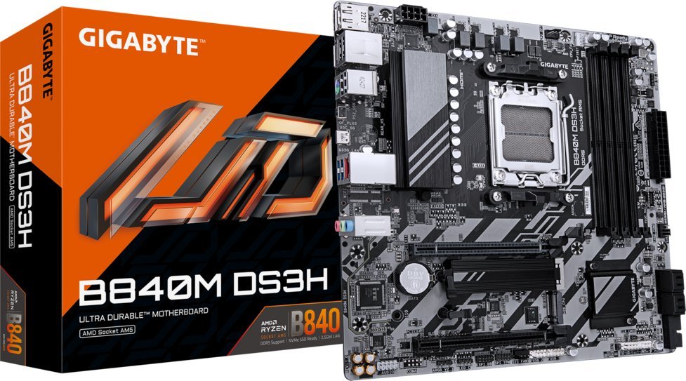 Pllakë amë GIGABYTE B840M DS3H, AMD Ryzen 9000, DDR5 deri 8200MHz, 2x M.2 PCIe 4.0
