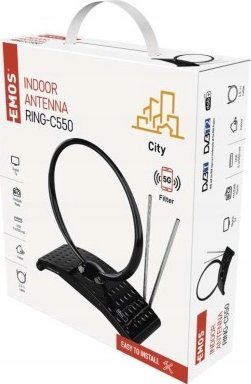 Antena e brendshme Emos CITY RING C550, DVB T2 DAB FM, filter LTE 4G 5G, e zezë