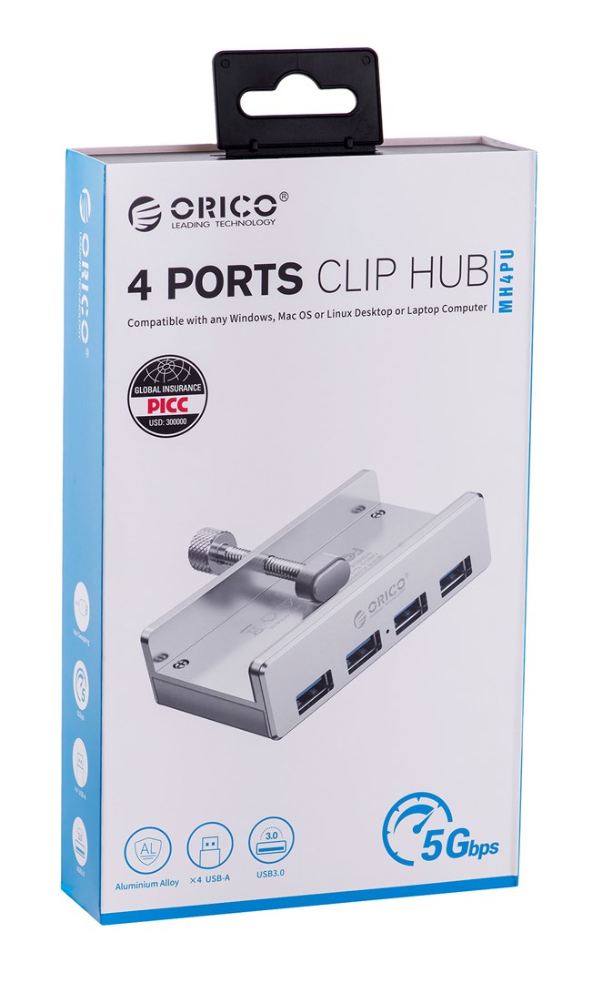 USB HUB USB ALLNET ORICO, 4xUSB-A, 5Gbps, 1m, e argjendtë