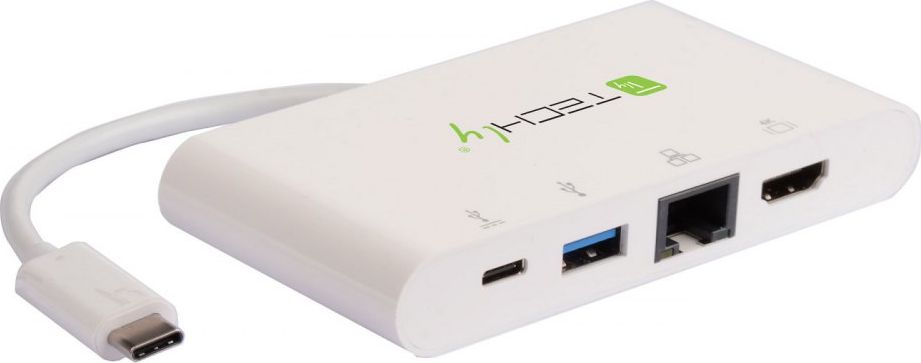 Adapter USB C Techly 3.1, HDMI RJ45 USB A 3.0, gri