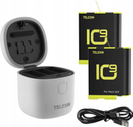 Karikues me kuti Telesin GP-BTR-905-GY-B për GoPro Hero 9 10 Black, 3 slote, 2 bateri 1750mAh, gri