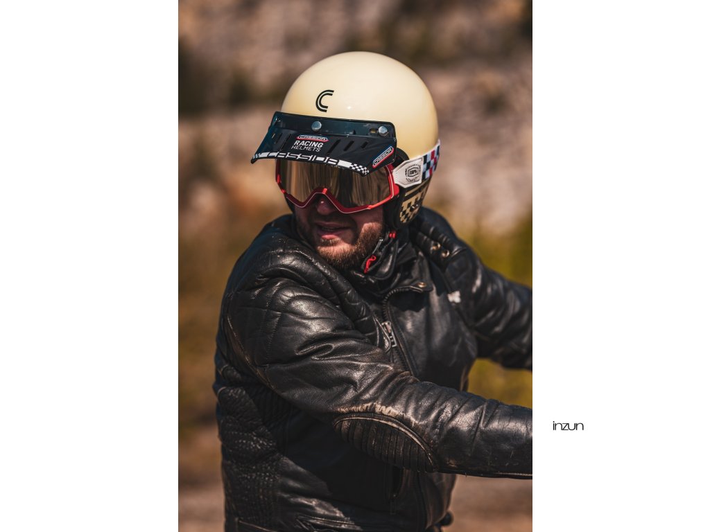 Helmë moto CASSIDA ESO Forty Nine 2026, fiberglass, retro, krem e zezë