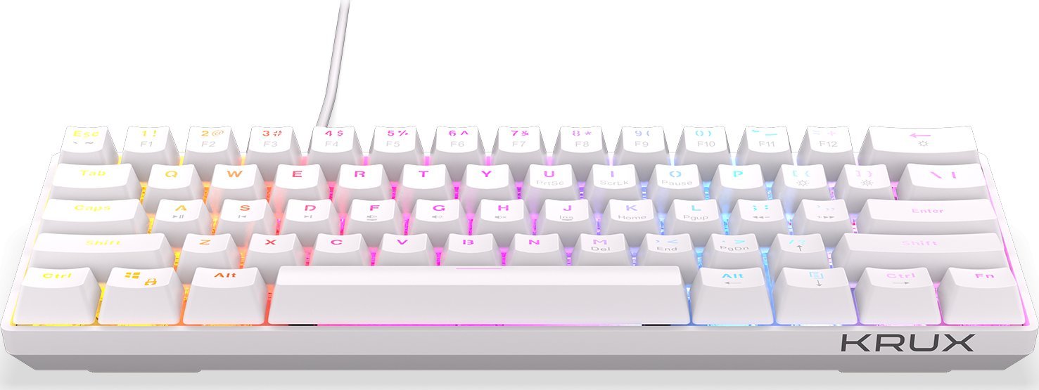 Tastierë mekanike Krux Qara 60%, 61 taste, RGB, e bardhë