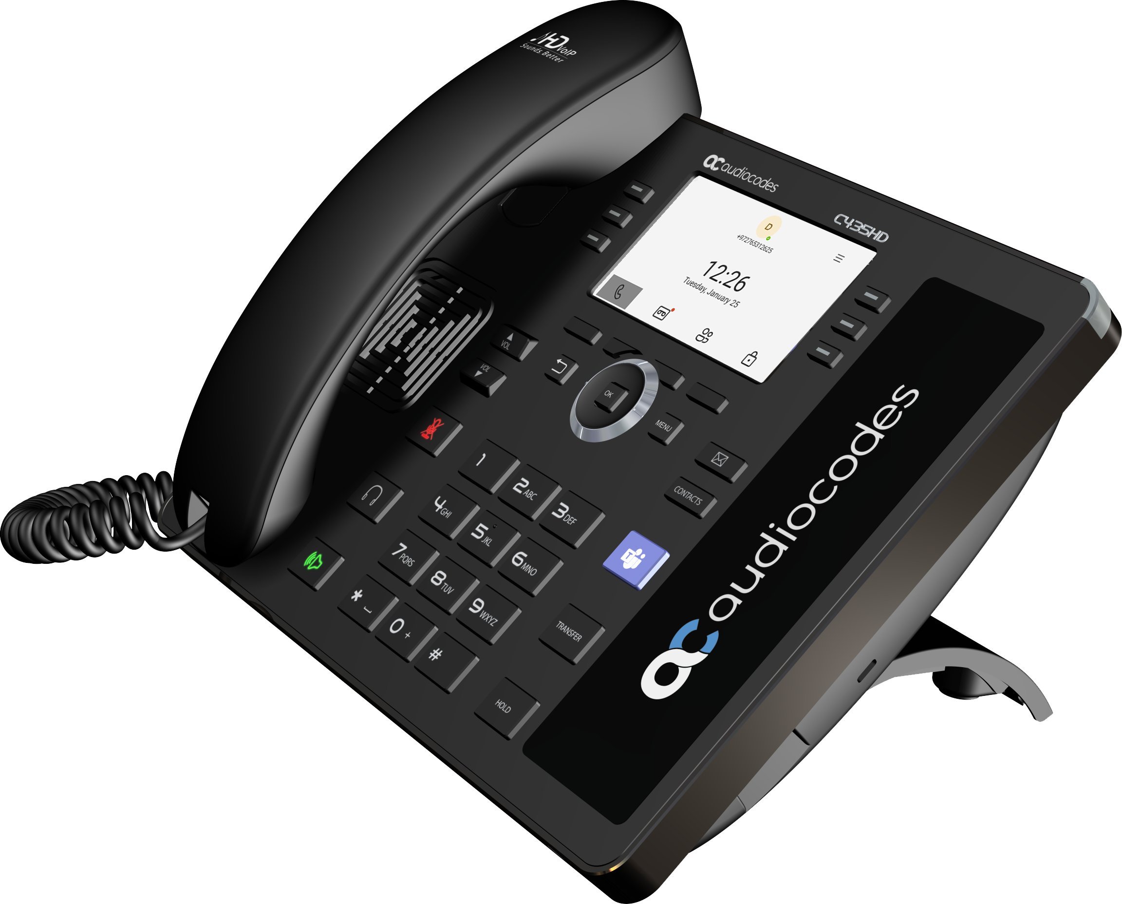 Telefoni IP AudioCodes TEAMS C435HD R, ekran 4.3", PoE, i zi