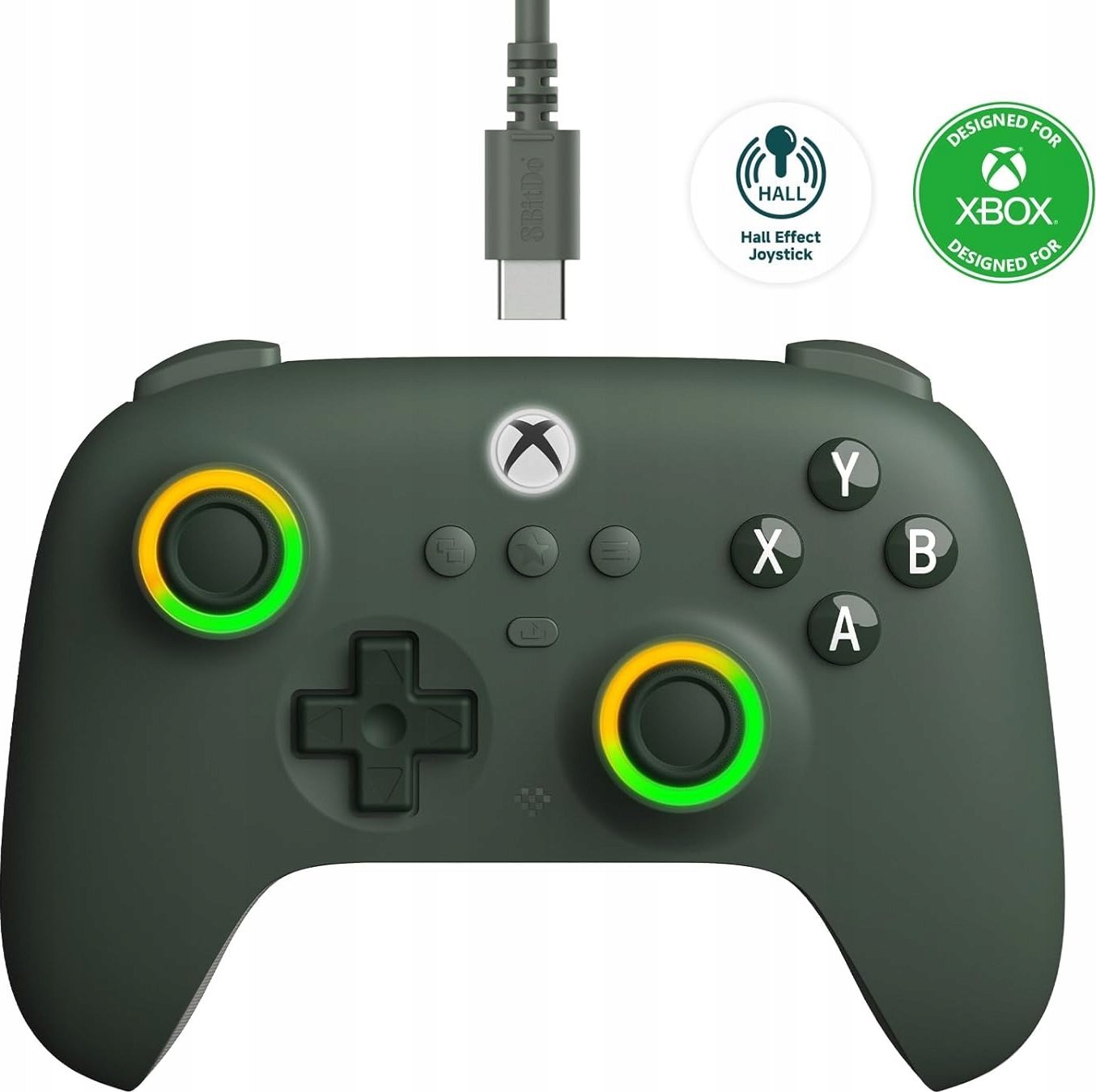 Gamepad 8BitDo Ultimate C për Xbox, me kabllo, RGB, Windows 10/11, i gjelbër