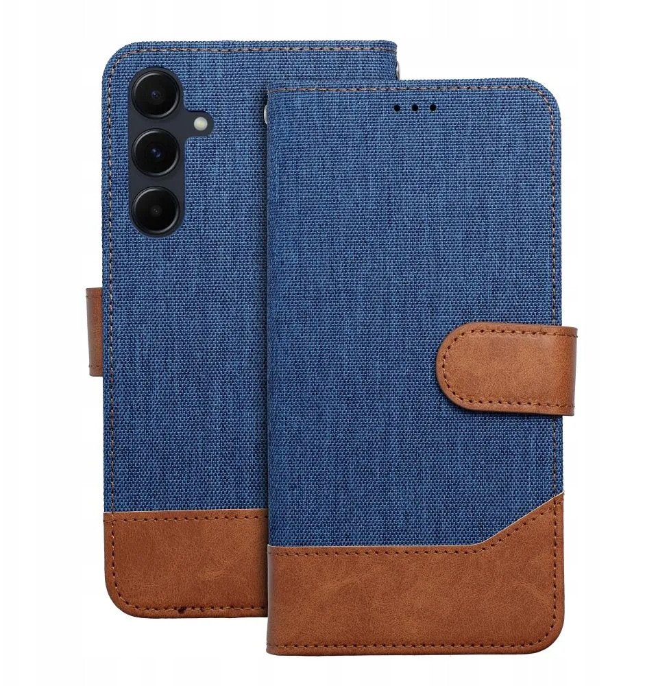 Kapak telefoni Siemens Book Case OEM Jeans për Samsung Galaxy S25 Edge, tip book, me xhepa për karta, blu