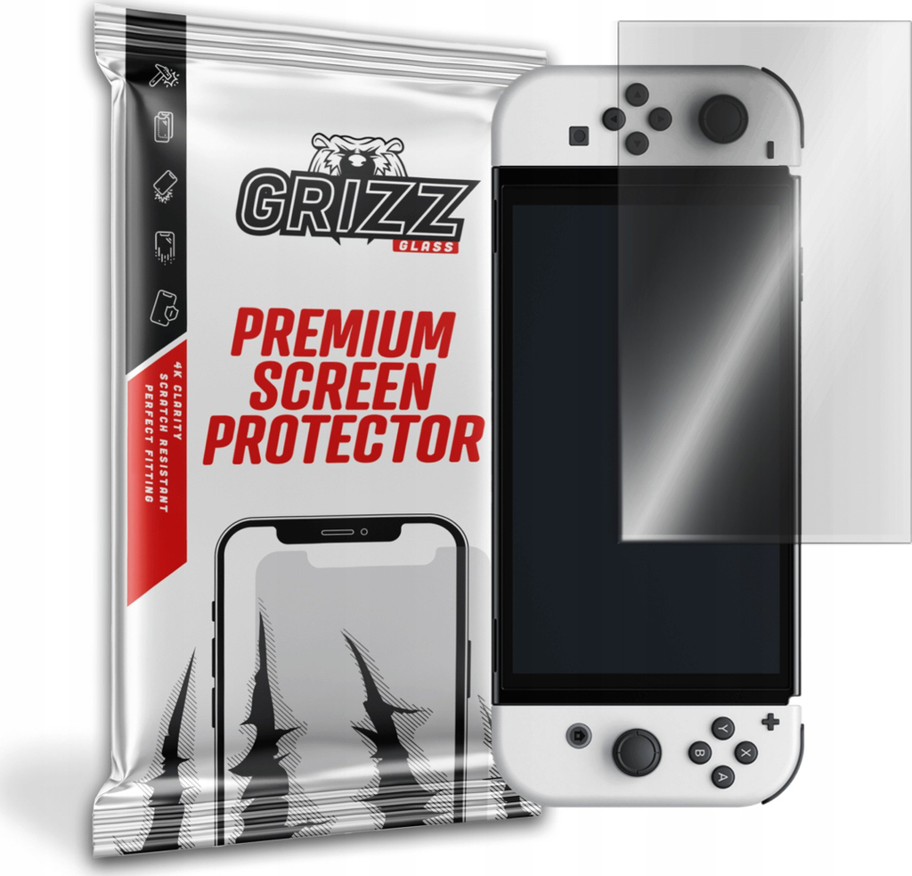 Folie mbrojtëse matte GrizzGlass për Nintendo Switch OLED, paketim OxyFree, transparente