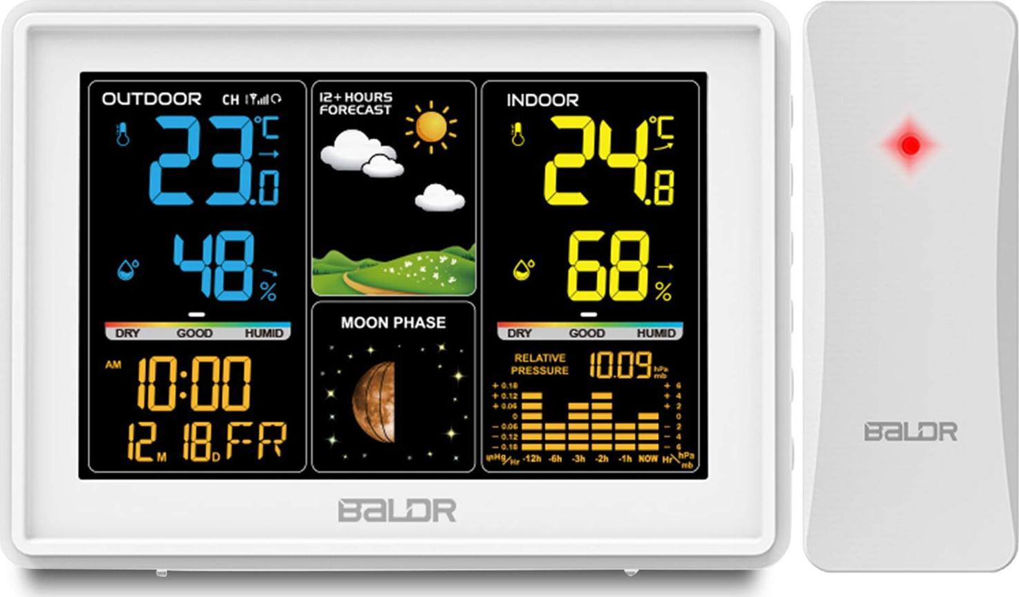 Stacion moti BALDR BD-907, ekran me ngjyra, matje temperaturë dhe lagështie, i bardhë