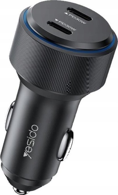 Полнач за автомобил Yesido Y48, 60W PD, 2x USB C, црн