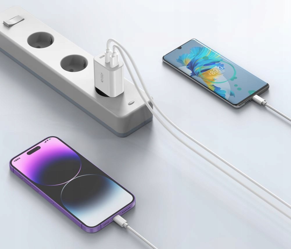 Karikues muri Tech-Protect C30W, 2x USB-C PD 30W, USB QC 3.0, i bardhë