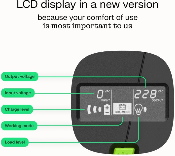 UPS Green Cell PowerProof 1000VA 700W, Line Interactive, sinus i pastër, i zi