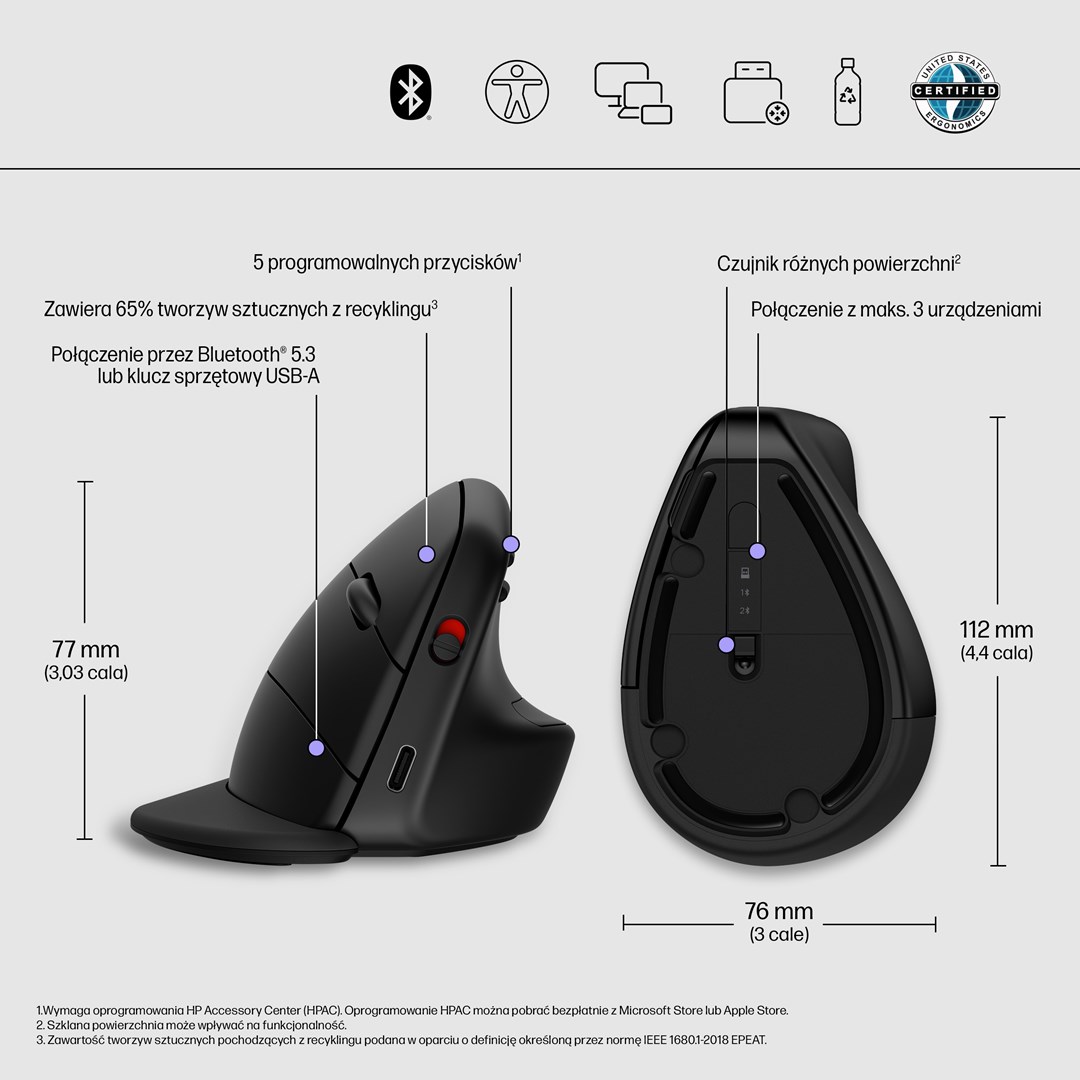 Maus HP 920, Bluetooth + USB Type-A, ergonomik, i zi