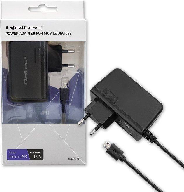 Karikues muri Qoltec Mains, 15W, 5V 3A, micro USB, i zi