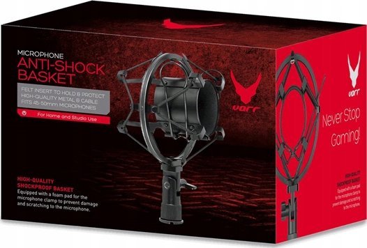 Mbajtëse mikrofoni Varr Gaming Shockproof Basket, diametër 45-50mm, montim fileto 5/8", e zezë