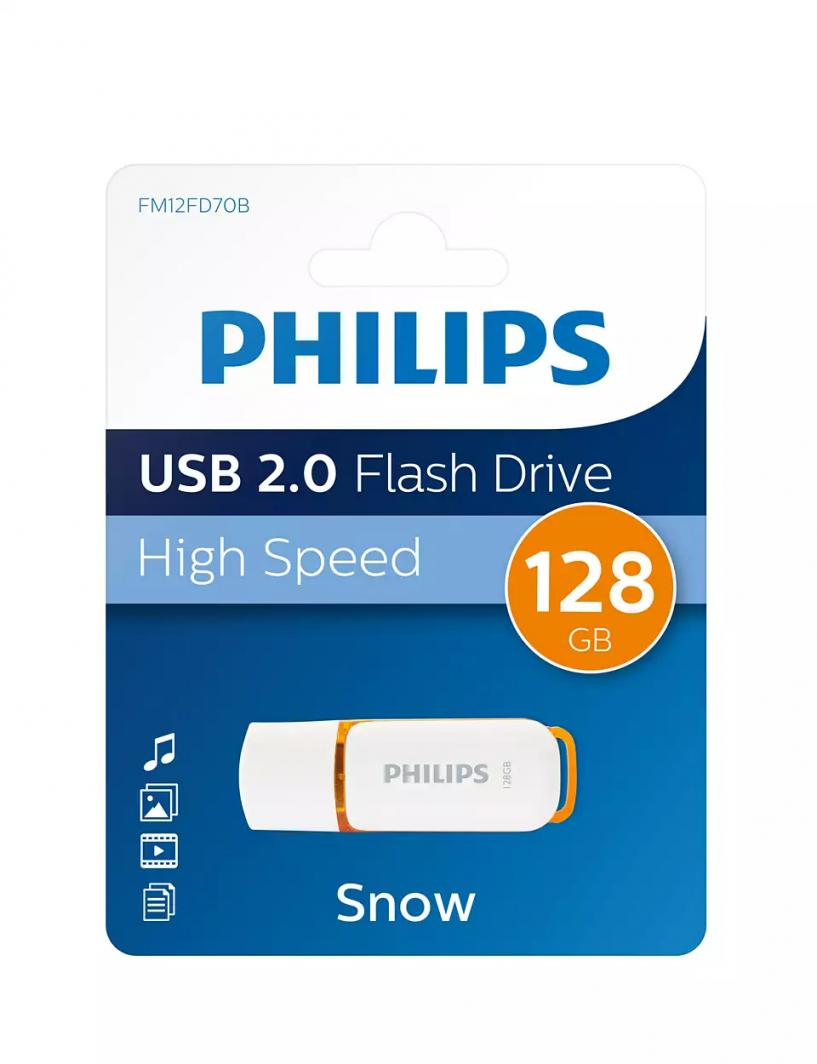 USB флеш диск Philips FM12FD70B, 128GB, USB 2.0, бел