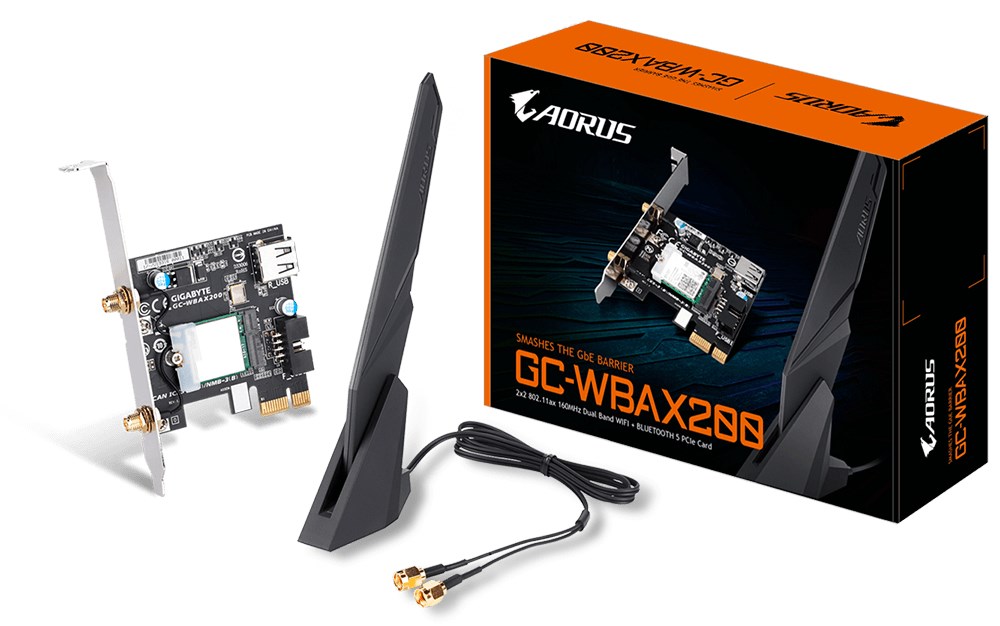 Kartë rrjeti Gigabyte GC-WBAX200, Wi-Fi 802.11ax + Bluetooth 5.1, e zezë